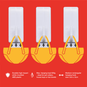 3pc RECTANGULAR REMOVABLE SELF-ADHESIVE HOOK SET (2 X 5 cm)