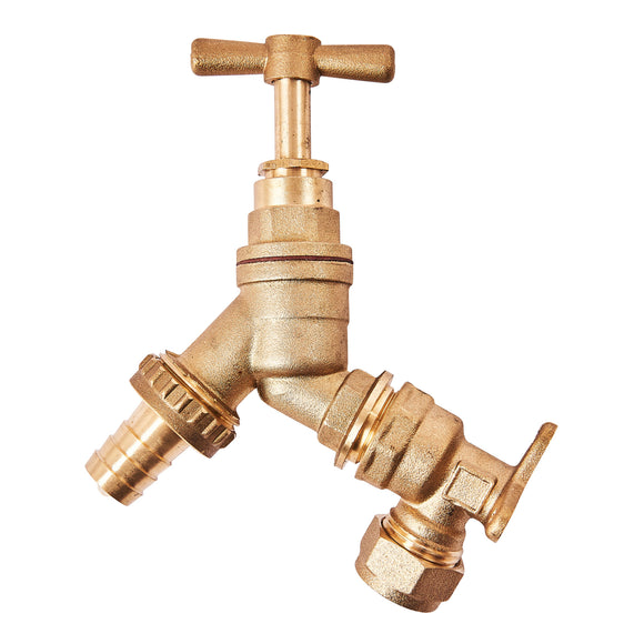 1/2" x 3/4" BSP BRASS TAP & BIB HOSE ADAPTOR WITH DOUBLE CHECK VALVES