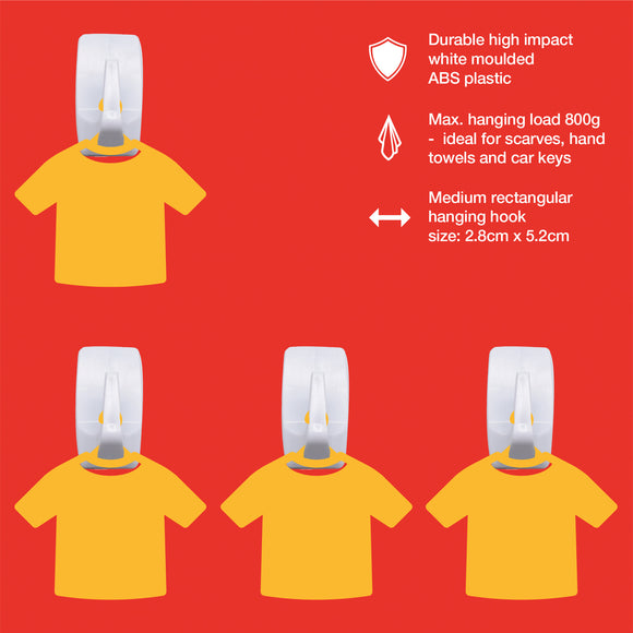 4pc RECTANGULAR REMOVABLE SELF-ADHESIVE HOOK SET (2.8 X 5.2 cm)