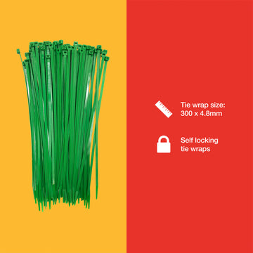 60pcs TIE WRAPS (300 x 4.8 mm) GREEN
