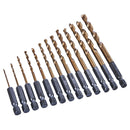 13pc 1/4" TITANIUM NITRIDE COATED HSS DRILL BIT SET
