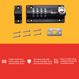 KEYLESS COMBINATION SECURITY LOCKING BOLT