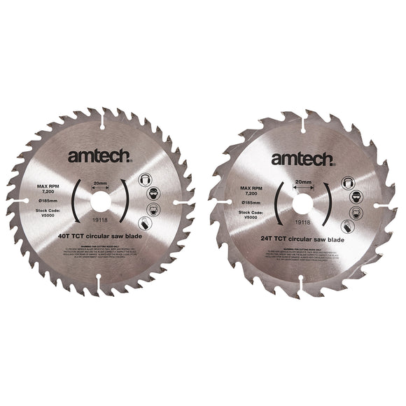 2pc 185mm CIRCULAR SAW BLADE SET (24T/40T)