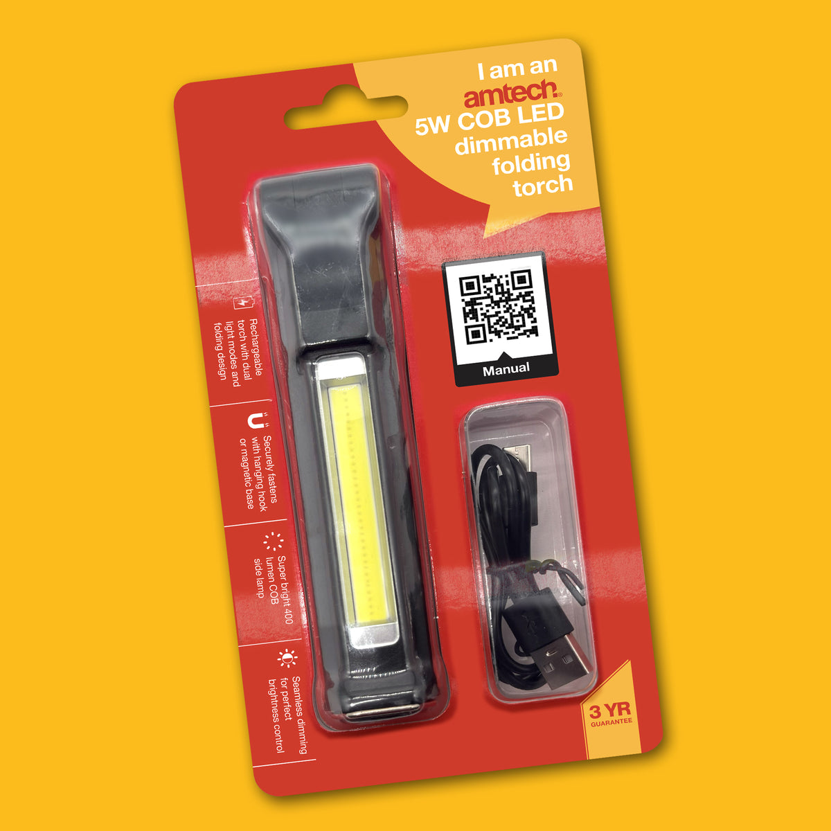 3W COB LED DIMMABLE FOLDING TORCH | Amtech DIY
