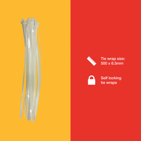 30pcs TIE WRAPS (500 x 6.5 mm) WHITE
