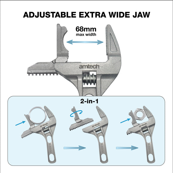 2- in-1 EXTRA WIDE JAW ADJUSTABLE WRENCH (6-68mm OPENING JAW)