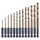 13pc 1/4" TITANIUM NITRIDE COATED HSS DRILL BIT SET