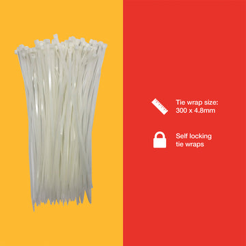 60pcs TIE WRAPS (300 x 4.8 mm) WHITE