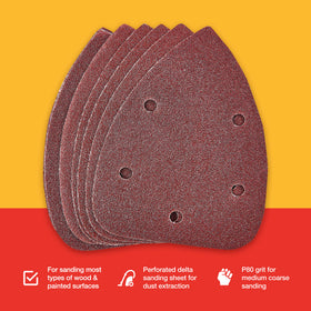 10pc  DELTA SANDING SHEET SET (P80 GRIT ) (140x140x100MM)