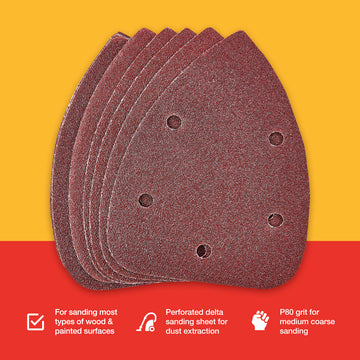 10pc  DELTA SANDING SHEET SET (P80 GRIT ) (140x140x100MM)