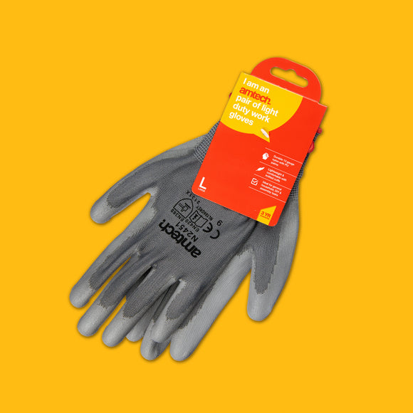 LIGHT DUTY PU COATED PALM GLOVES GREY LARGE (SIZE:9)