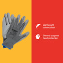 LIGHT DUTY PU COATED PALM GLOVES GREY XL (SIZE:10)