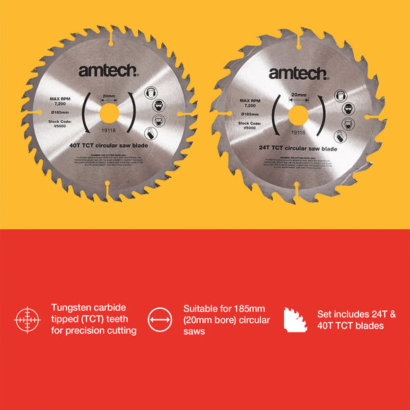 2pc 185mm CIRCULAR SAW BLADE SET (24T/40T)
