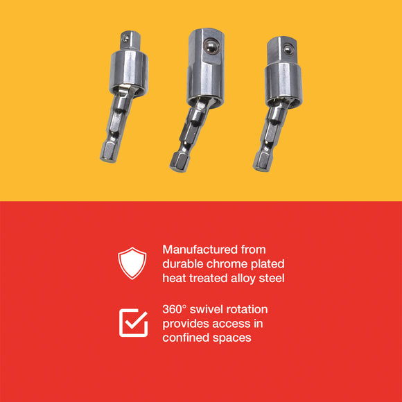 3pc SET OF1/4" HEX. UNIVERSAL JOINT ADAPTORS