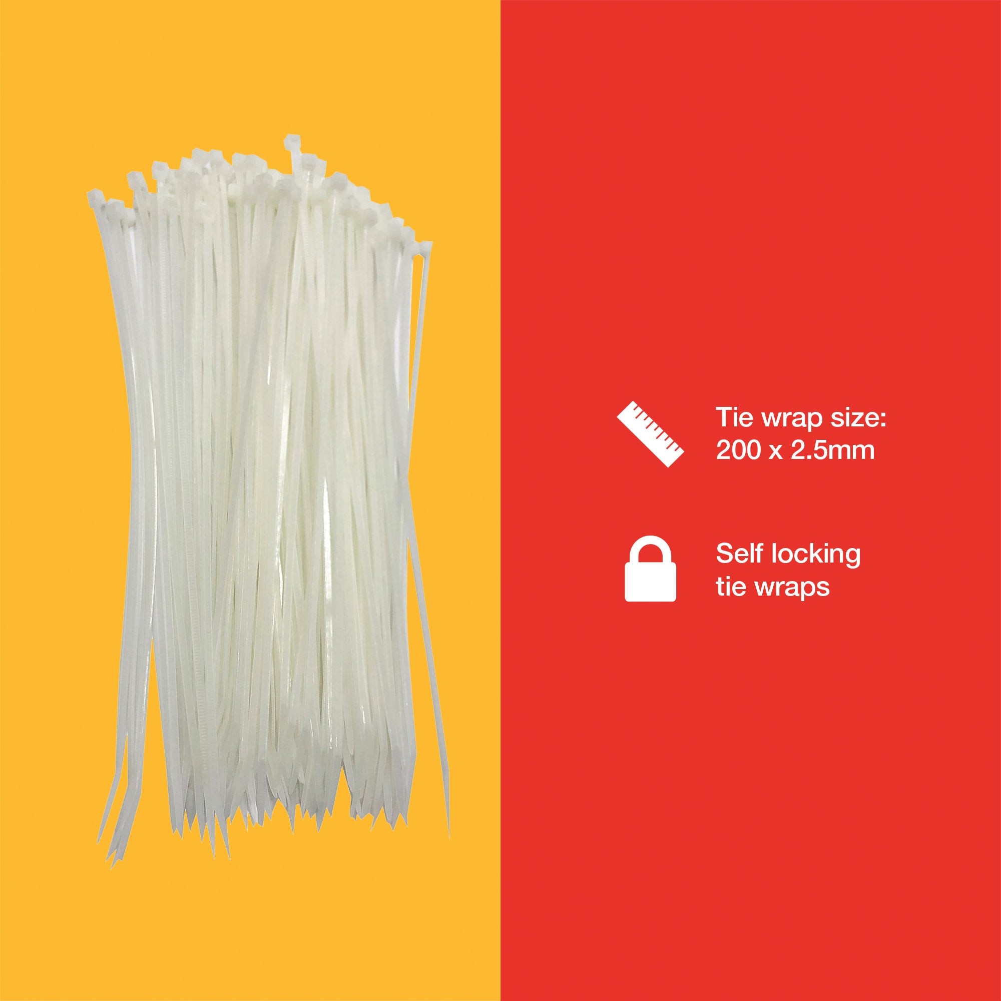 100pcs TIE WRAPS (200 x 2.5 mm) WHITE