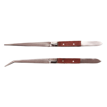 2pc WOODEN HANDLE TWEEZER SET