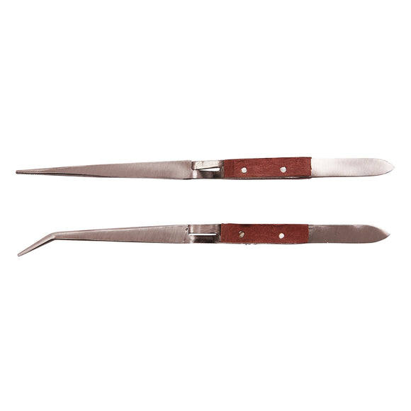 2pc WOODEN HANDLE TWEEZER SET