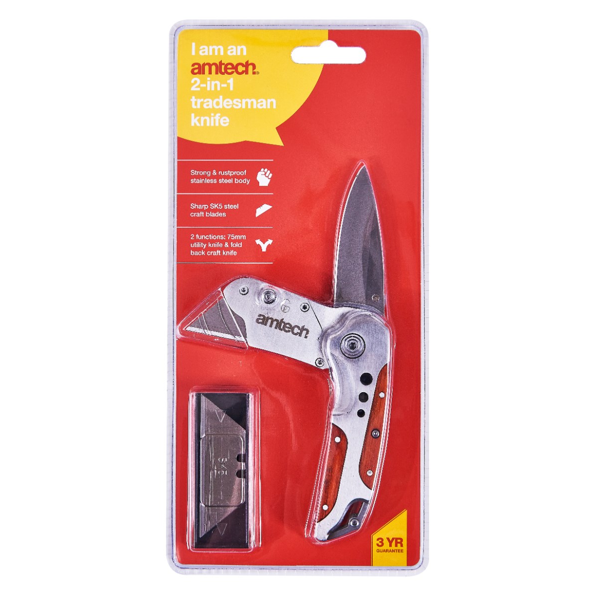 2-in-1 tradesman knife with 5 blades - Amtech