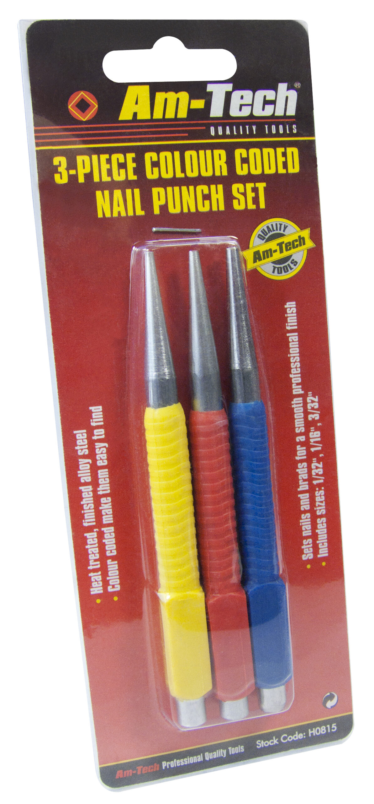 3pc Colour Coded Nail Punch Set Amtech 0101