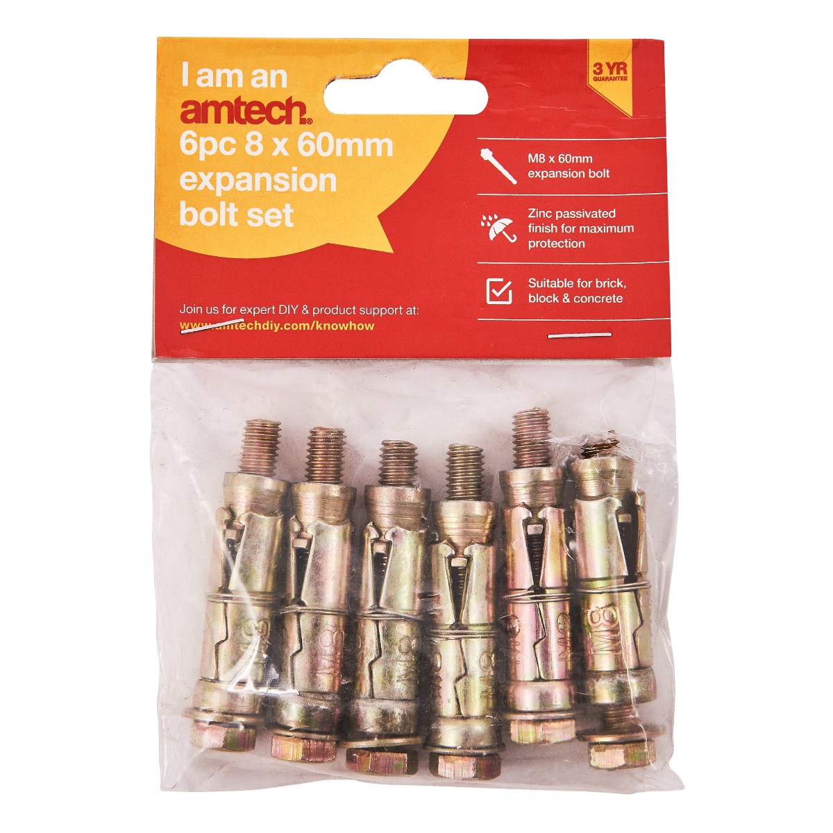 6pc m8 x 60mm expansion bolts Amtech