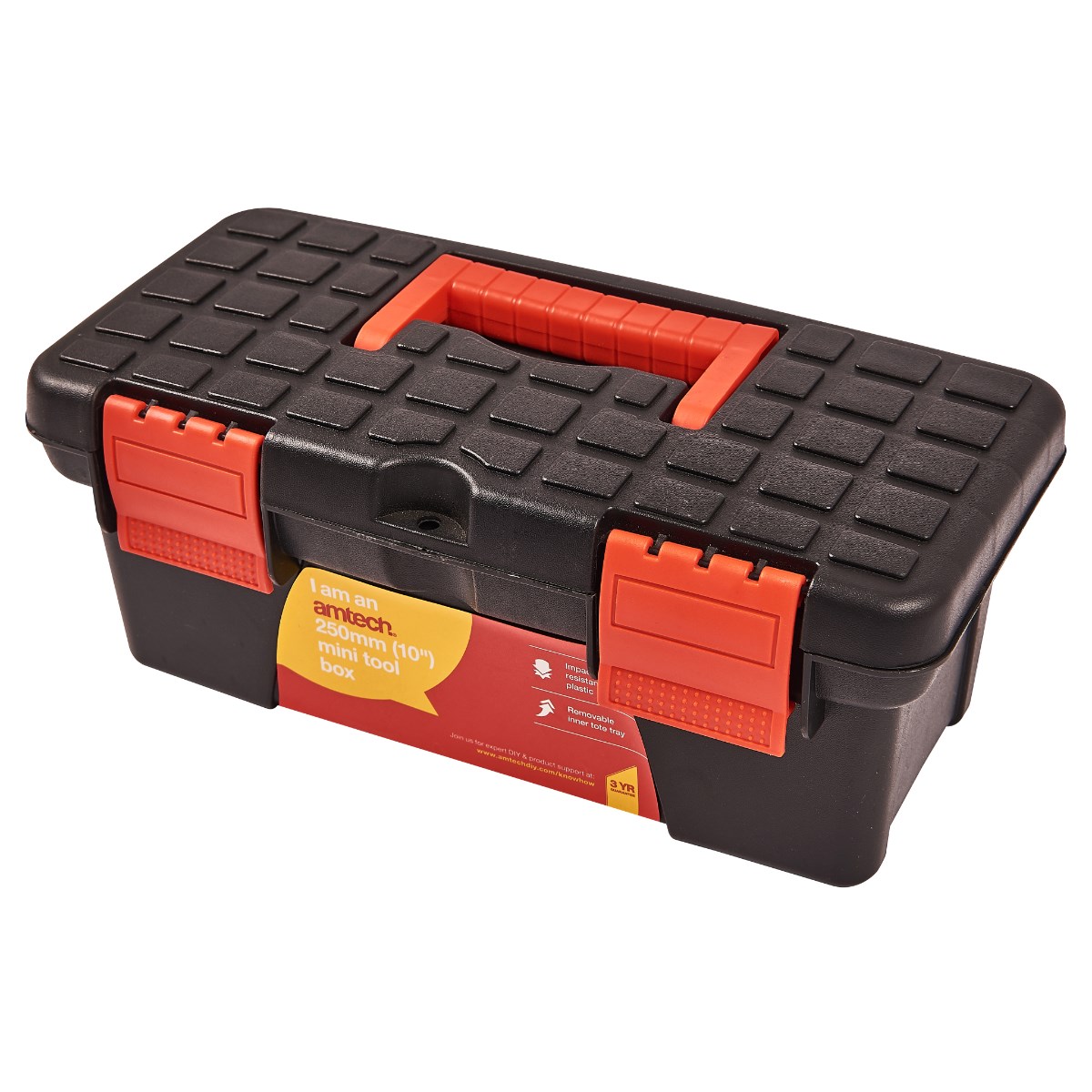AMTECH 10" Mini Tool Box di Stoccaggio in Plastica Maniglia Rimovibile Vassoio Lucchetto Foro N013 
