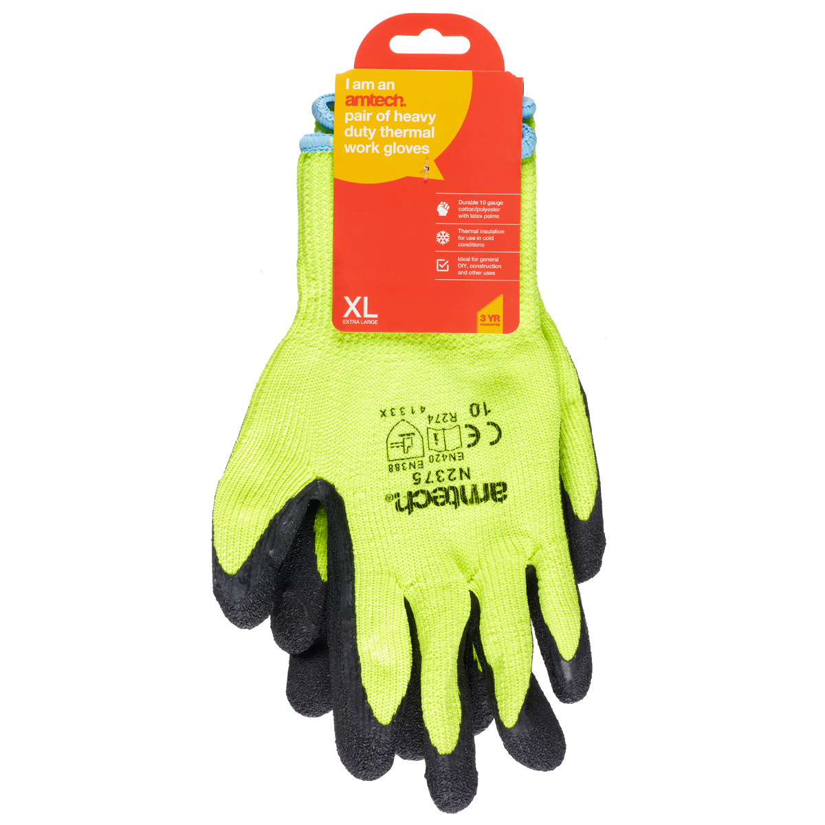 Amtech Latex Palm Pu Coated Heavy Duty Thermal Hi Vis Nitrile work Gloves 