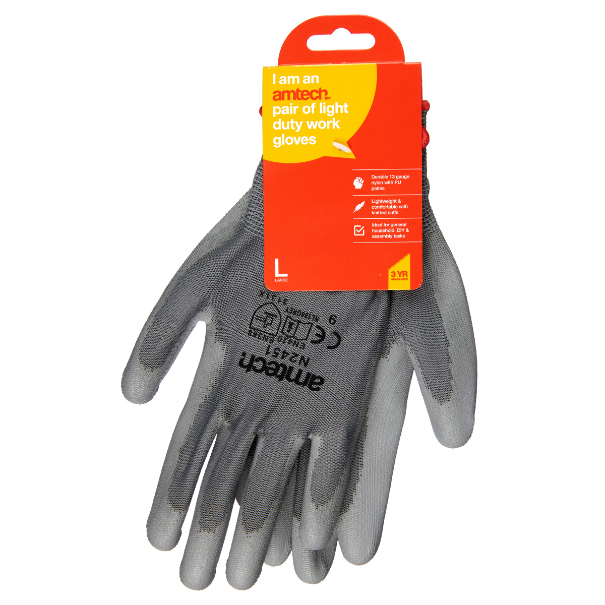 Size: 9 Light Duty Pu Coated Palm Gloves Grey Large Amtech N2451 