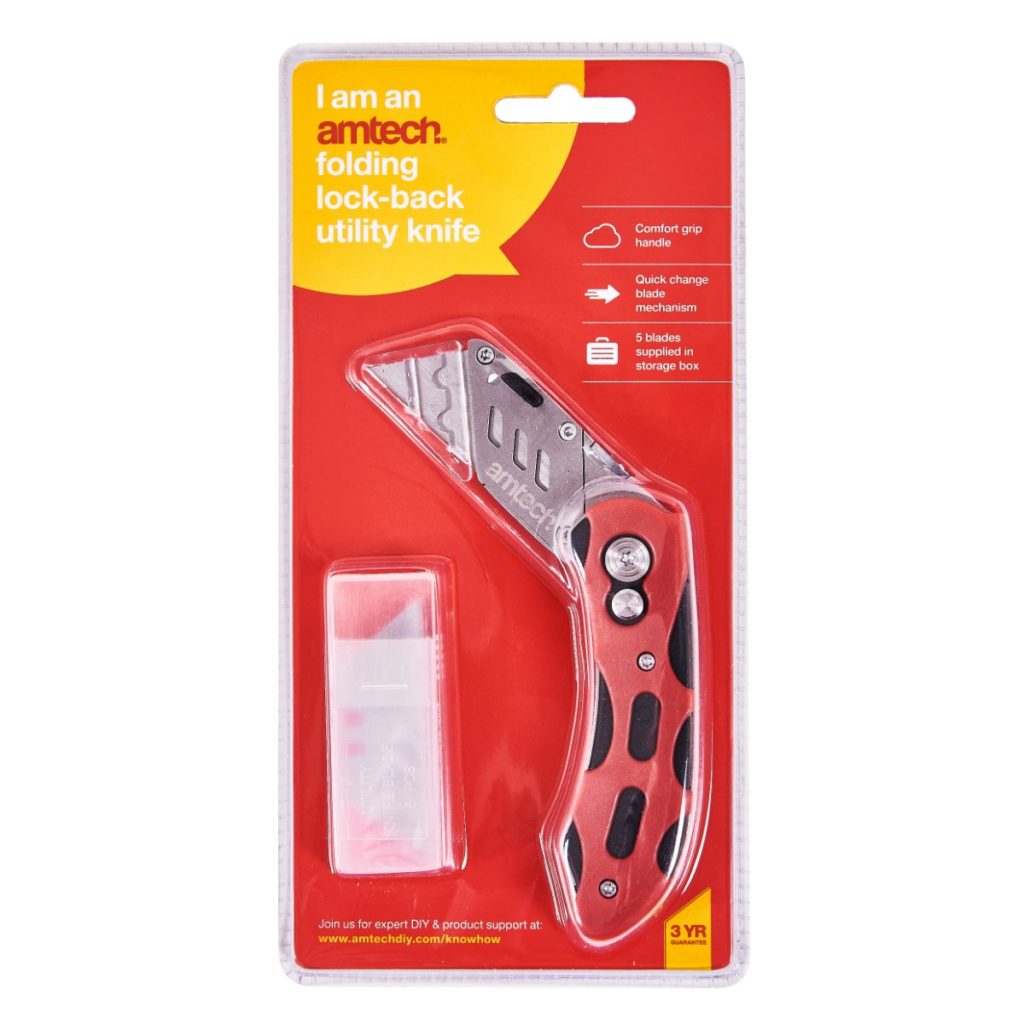 folding lock-back utility knife - comfort grip - Amtech