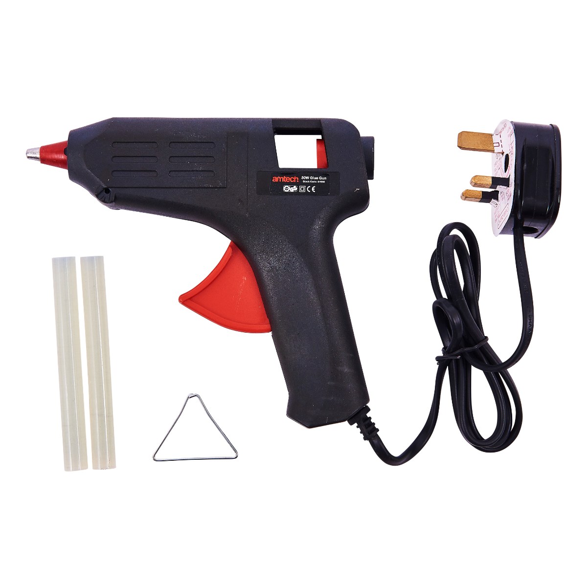 Amtech Hot Melt Glue Gun 50w Electric Trigger With 2 Adhesive Glue Sticks 