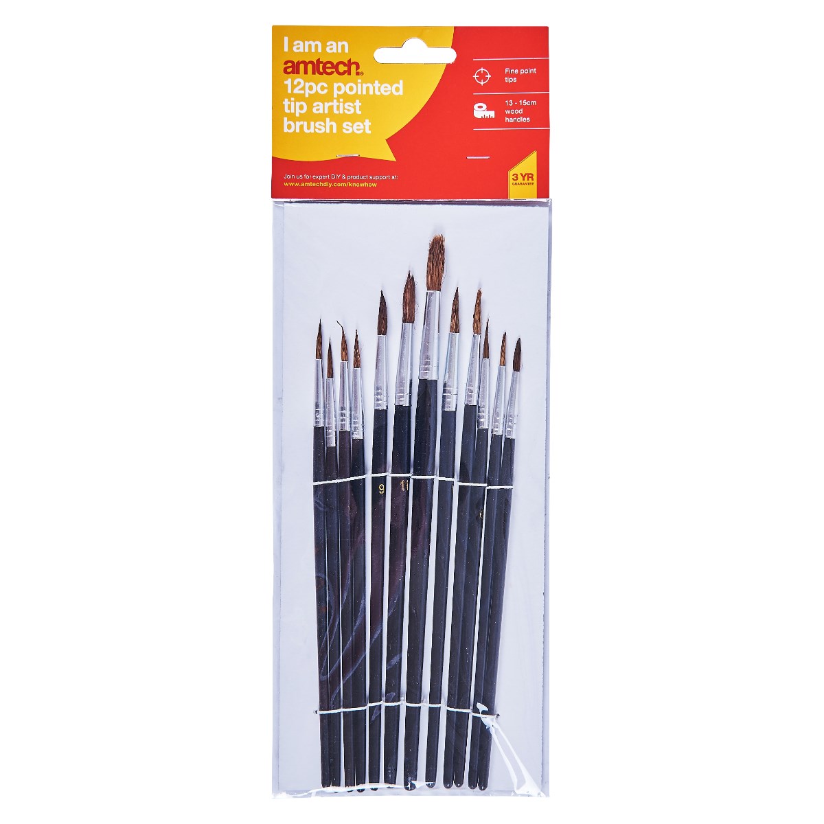 12Pc Small-Large FINE TIPPED ARTIST PAINT BRUSH SET Long Handle 1-12mm Pointed