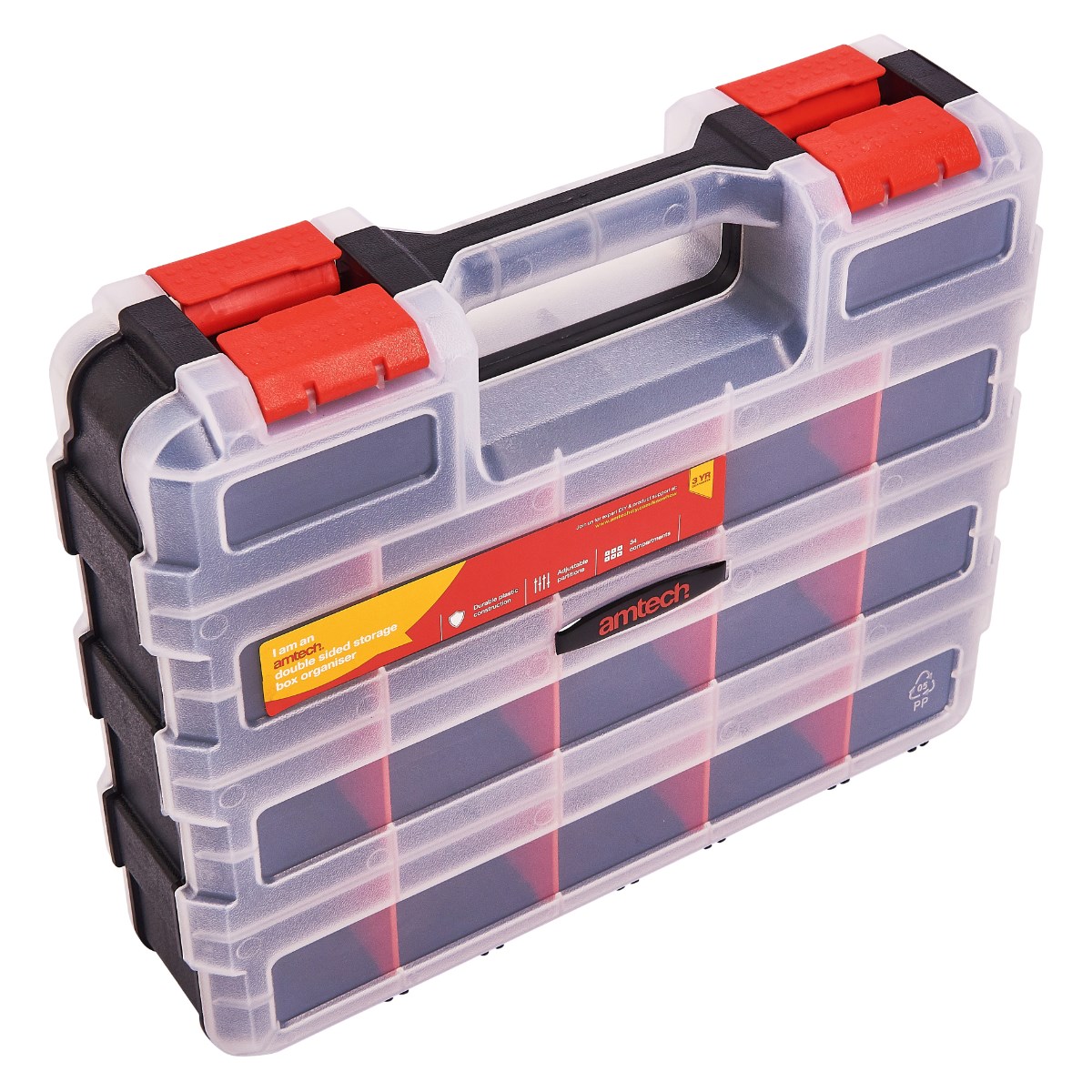 34 Compartment Double Sided Storage Box Organiser Case Tools Parts Work Plastic 
