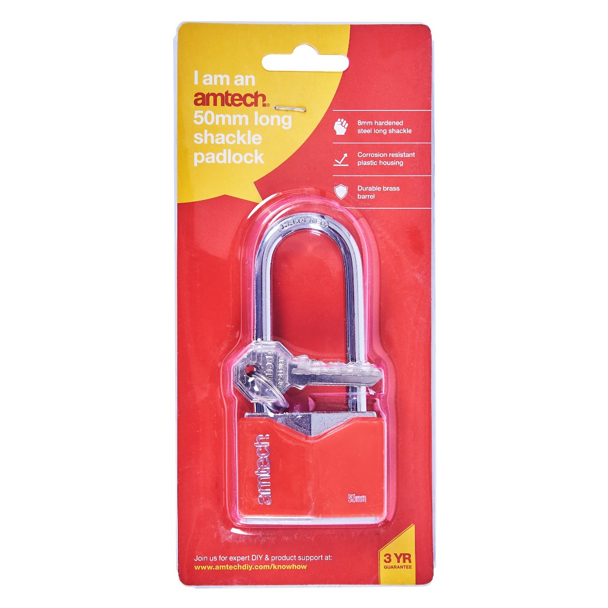 4 Key 8mm chrome plated hardened steel shackle lock Amtech 50mm Padlock 