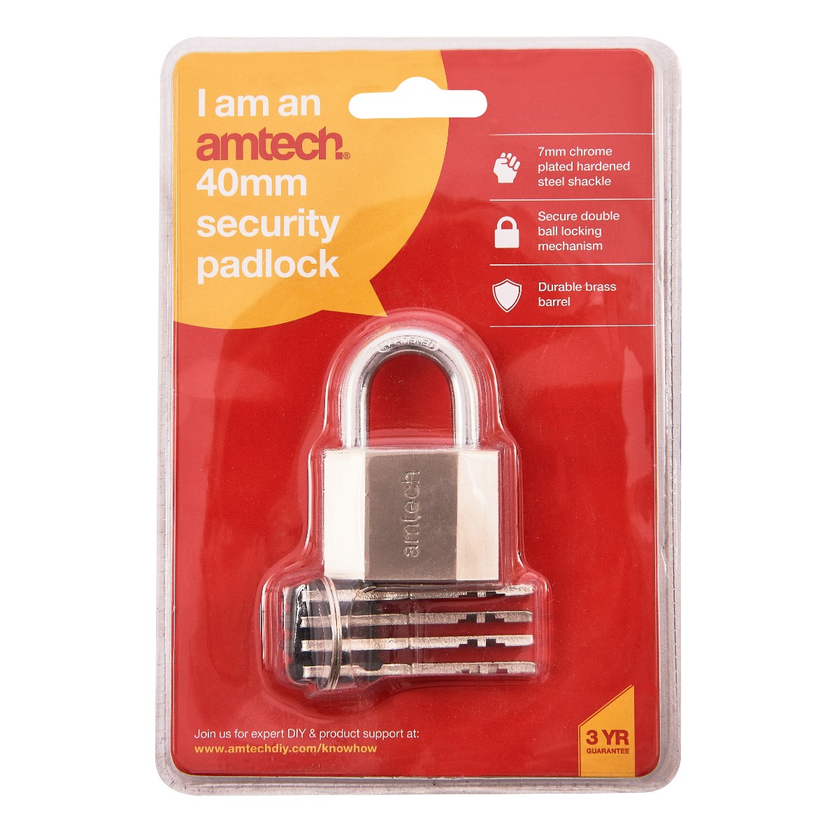 4 Keys Quality Padlock Am-Tech 40mm Top Security Lock 