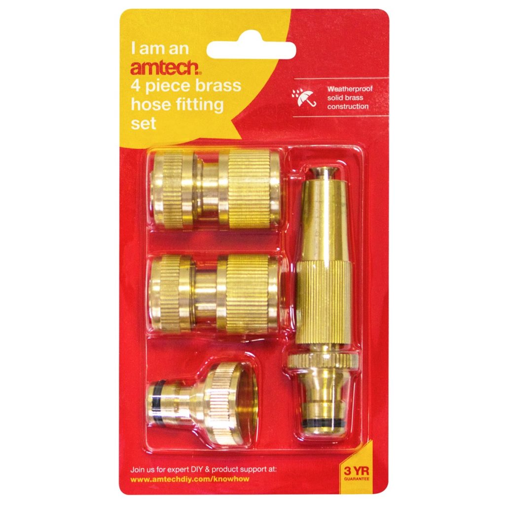 4pc Brass Hose Fitting Set - Amtech