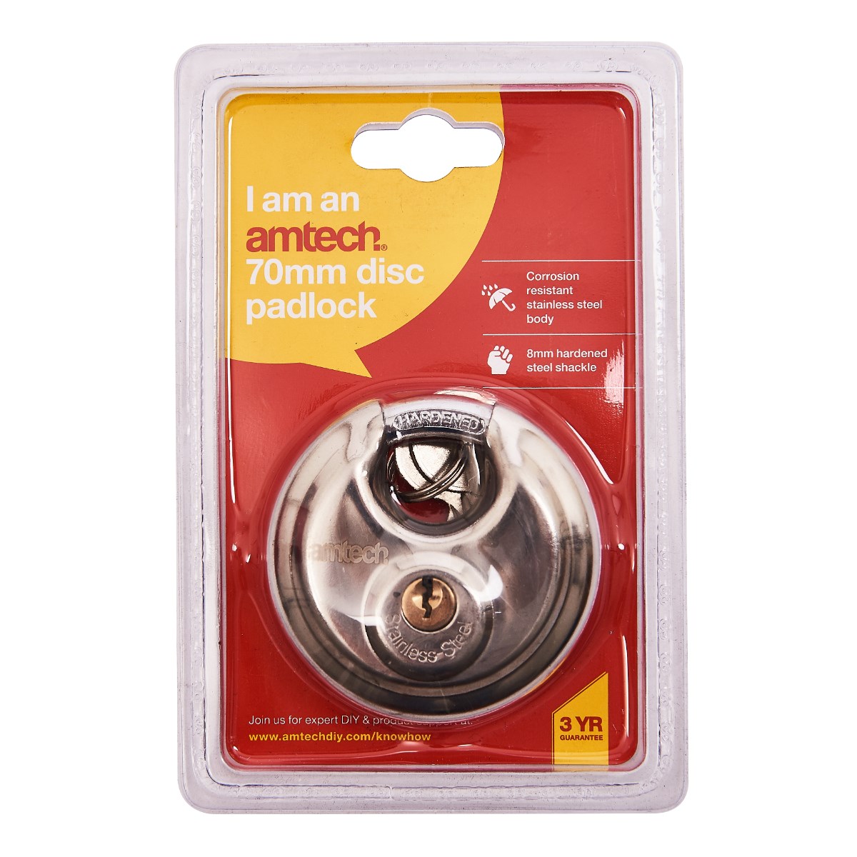 Am-Tech Hasp and Staple Lock Set with 70mm Stainless Steel Disc Padlock 