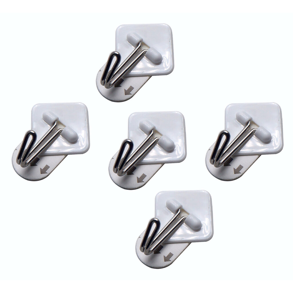 5 Piece small, removable selfadhesive metal hook set