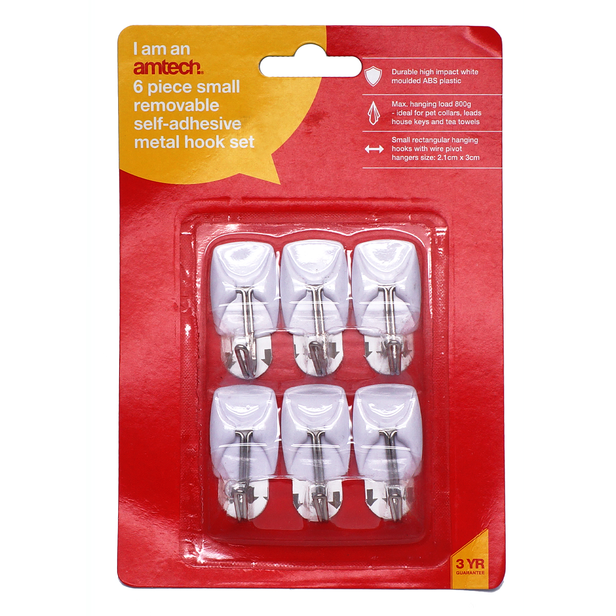5 Piece small, removable self-adhesive metal hook set